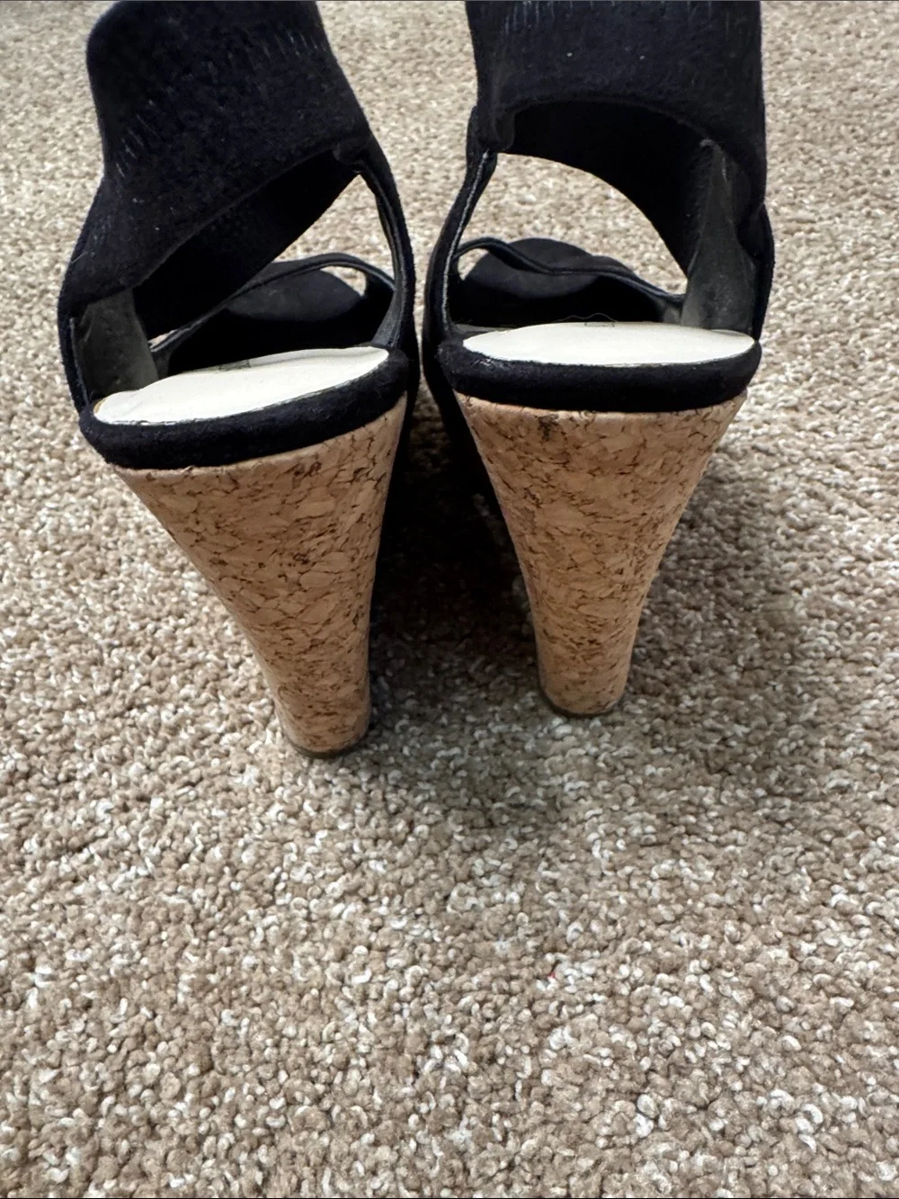 Audrey Brooke Kate Cork Wedge Sandals Black Cork Wedge Peep-Toe Sandals SZ 6.5